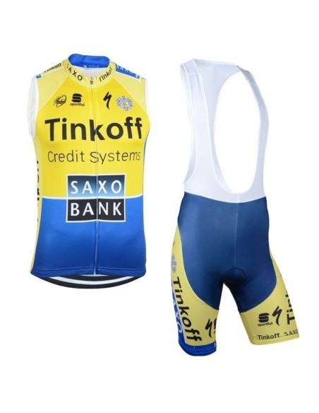 Conjunto corto de ciclismo sin mangas Saxo Bank: comodidad y frescura para tus pedaleadas