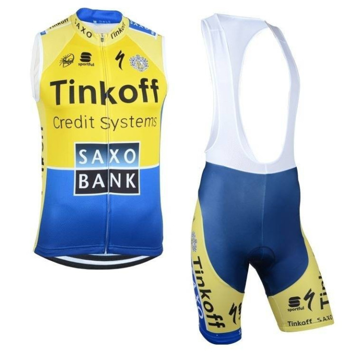 Conjunto corto de ciclismo sin mangas Saxo Bank: comodidad y frescura para tus pedaleadas