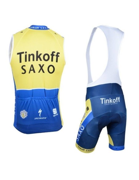 Conjunto corto de ciclismo sin mangas Saxo Bank: comodidad y frescura para tus pedaleadas