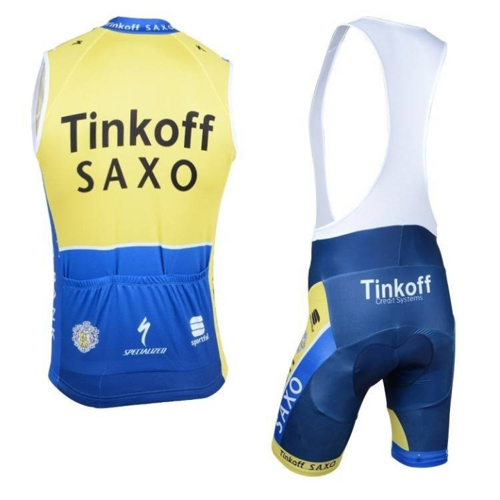 Conjunto corto de ciclismo sin mangas Saxo Bank: comodidad y frescura para tus pedaleadas