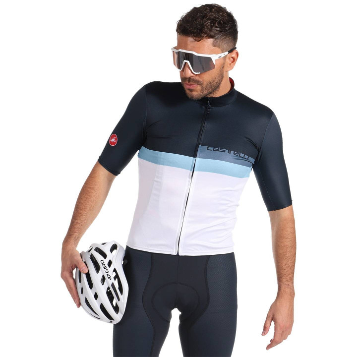 Maillot Castelli A Blocco azul y blanco: comodidad y estilo para tus rutas en bici