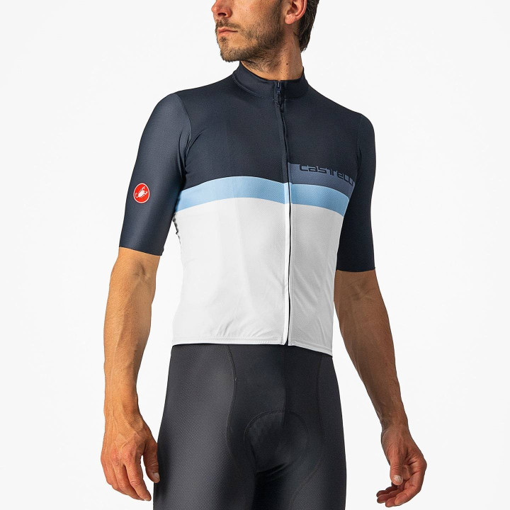 Maillot Castelli A Blocco azul y blanco: comodidad y estilo para tus rutas en bici