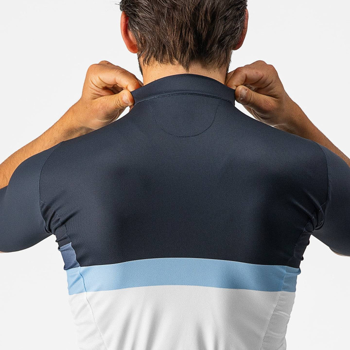 Maillot Castelli A Blocco azul y blanco: comodidad y estilo para tus rutas en bici