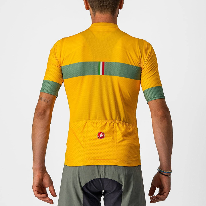 Maillot corto Castelli Scorpione 2 en verde y amarillo, comodidad y estilo para tus rutas en bici