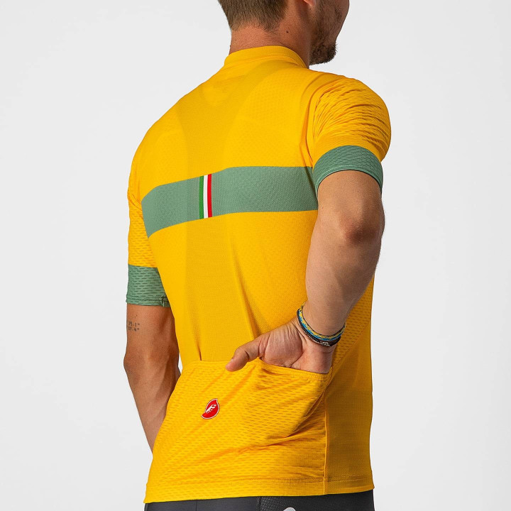Maillot corto Castelli Scorpione 2 en verde y amarillo, comodidad y estilo para tus rutas en bici