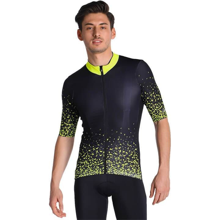 Maillot corto RH+ Asteroid negro y amarillo neón para ciclistas que buscan estilo y comodidad