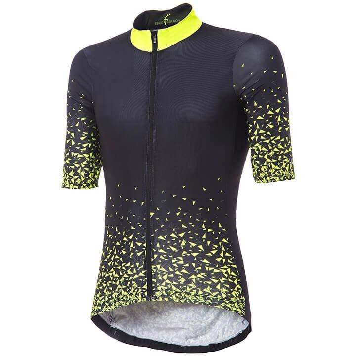 Maillot corto RH+ Asteroid negro y amarillo neón para ciclistas que buscan estilo y comodidad