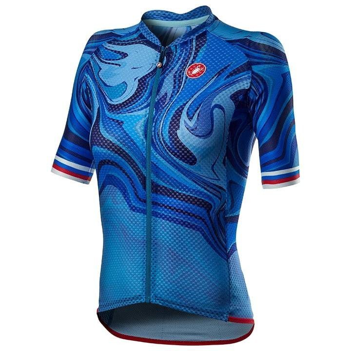 Maillot corto mujer Climber's 2.0 azul de CASTELLI, ideal para ciclistas amantes de la comodidad y el estilo