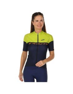 Maillot corto de ciclismo para mujer NALINI en azul oscuro y amarillo neón