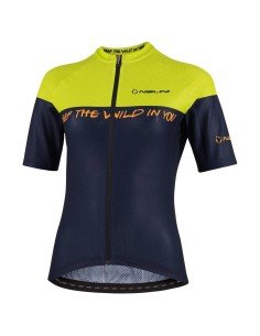 Maillot corto de ciclismo para mujer NALINI en azul oscuro y amarillo neón 2