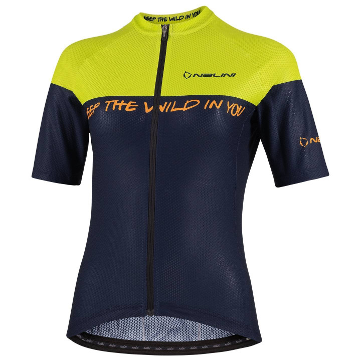 Maillot corto de ciclismo para mujer NALINI en azul oscuro y amarillo neón