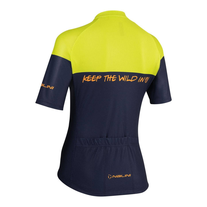 Maillot corto de ciclismo para mujer NALINI en azul oscuro y amarillo neón