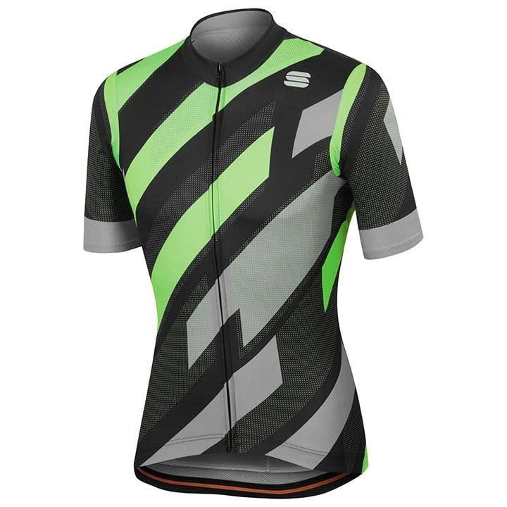 Maillot corto SPORTFUL Volt en negro y verde neón, ideal para ciclistas