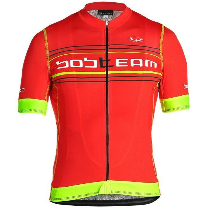 Maillot Scatto rojo y amarillo neón de BOBTEAM para ciclistas que buscan comodidad y estilo