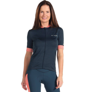 Maillot de ciclismo corto para mujer VAUDE en fucsia y azul oscuro, comodidad y estilo para tus rutas
