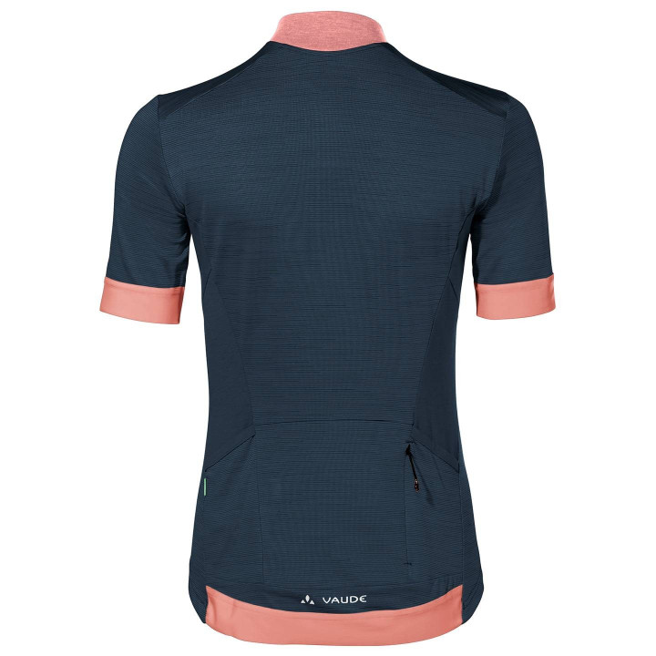 Maillot de ciclismo corto para mujer VAUDE en fucsia y azul oscuro, comodidad y estilo para tus rutas
