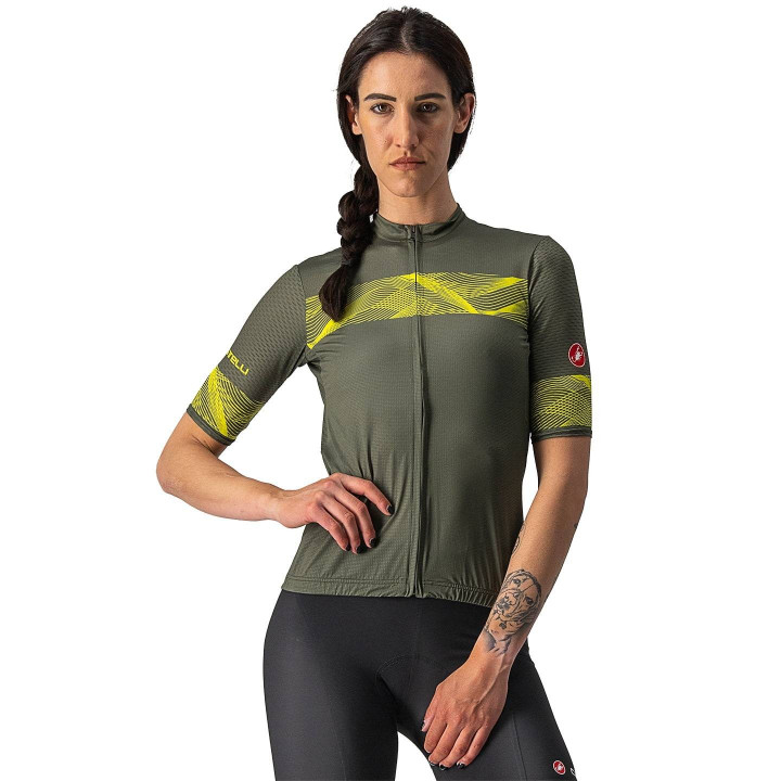 Maillot corto mujer Fenice en verde y amarillo neón de CASTELLI para ciclistas exigentes