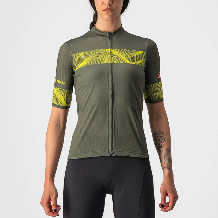 Maillot corto mujer Fenice en verde y amarillo neón de CASTELLI para ciclistas exigentes