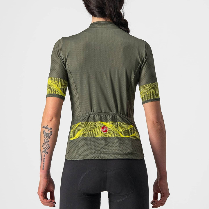 Maillot corto mujer Fenice en verde y amarillo neón de CASTELLI para ciclistas exigentes