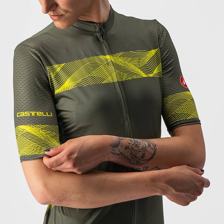 Maillot corto mujer Fenice en verde y amarillo neón de CASTELLI para ciclistas exigentes