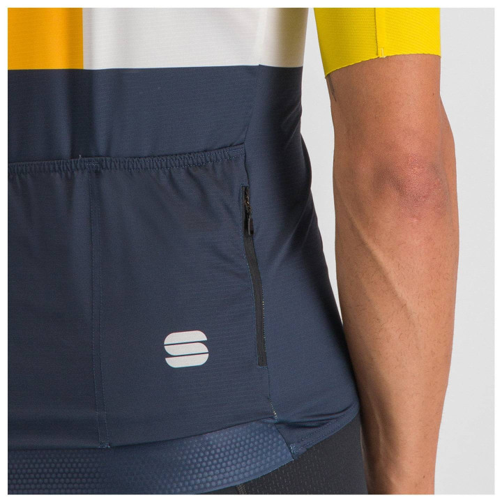 Maillot corto Snap amarillo-azul de SPORTFUL, ideal para ciclistas que buscan comodidad y estilo
