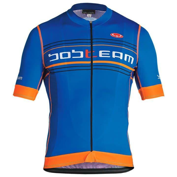 Maillot corto BOBTEAM Scatto en azul y naranja neón para ciclistas que buscan estilo y comodidad