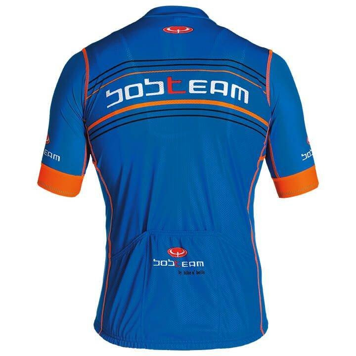 Maillot corto BOBTEAM Scatto en azul y naranja neón para ciclistas que buscan estilo y comodidad
