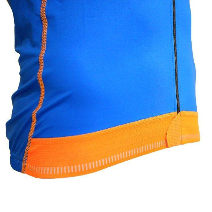Maillot corto BOBTEAM Scatto en azul y naranja neón para ciclistas que buscan estilo y comodidad