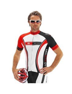 Maillot BOBTEAM tecPro50: ciclismo cómodo y fresco en rojo, negro y blanco