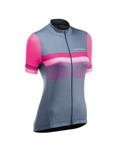 Maillot corto mujer Northwave Origin fucsia y gris, ideal para ciclistas 2