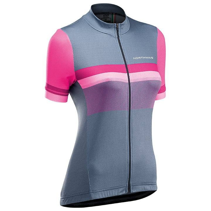 Maillot corto mujer Northwave Origin fucsia y gris, ideal para ciclistas