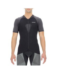 Maillot corto UYN Granfondo en negro y gris, ideal para tus rutas en bici