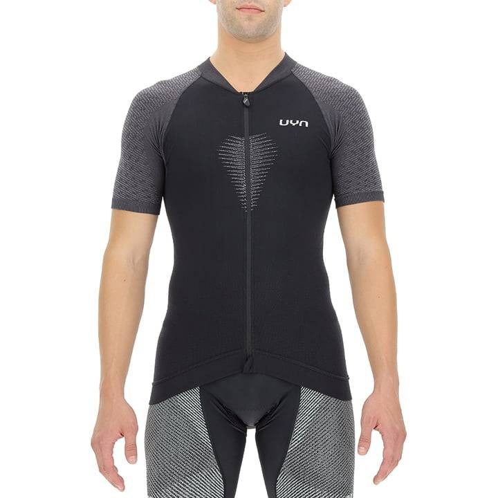 Maillot corto UYN Granfondo en negro y gris, ideal para tus rutas en bici