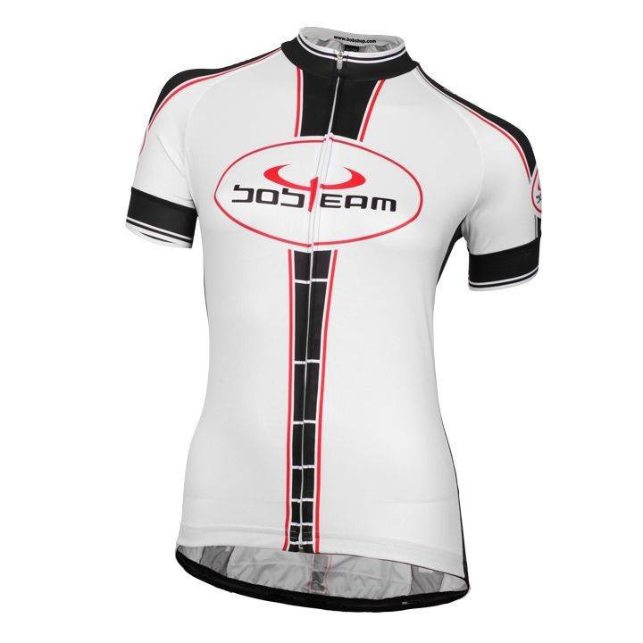 Maillot corto BOBTEAM Infinity para mujer en negro y blanco, ideal para ciclistas