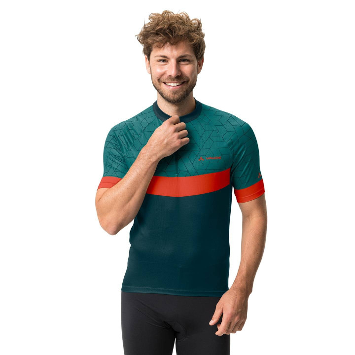 Maillot corto VAUDE Posta HZ naranja-verde, el aliado perfecto para tus rutas en bici