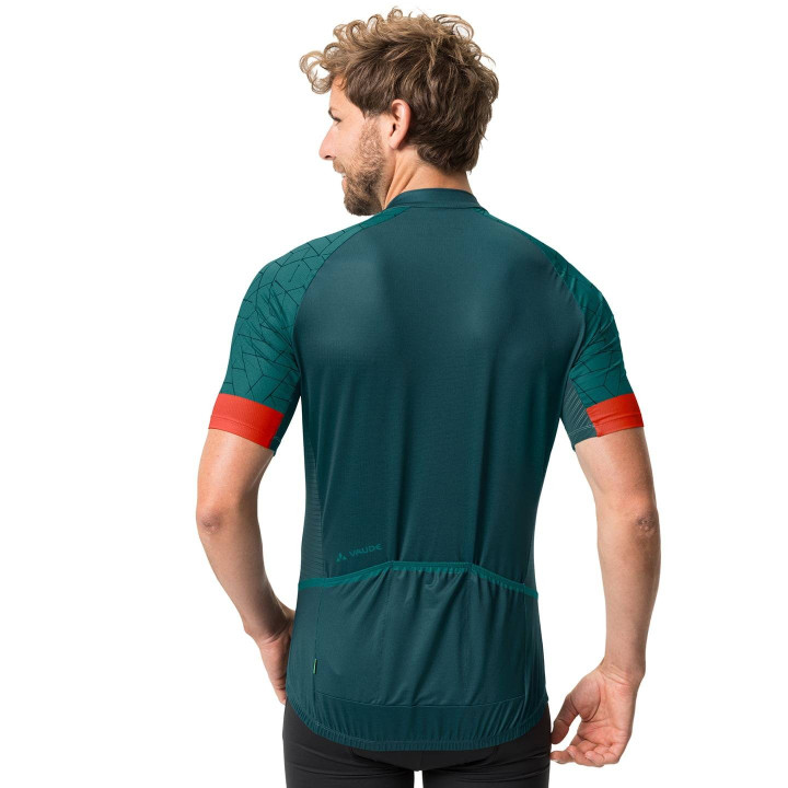 Maillot corto VAUDE Posta HZ naranja-verde, el aliado perfecto para tus rutas en bici