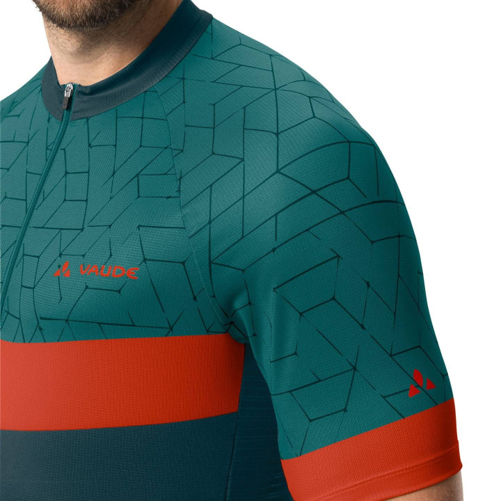 Maillot corto VAUDE Posta HZ naranja-verde, el aliado perfecto para tus rutas en bici