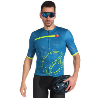Maillot corto Scorpione azul-verde neón de CASTELLI para ciclistas que buscan estilo y confort