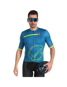 Maillot corto Scorpione azul-verde neón de CASTELLI para ciclistas que buscan estilo y confort