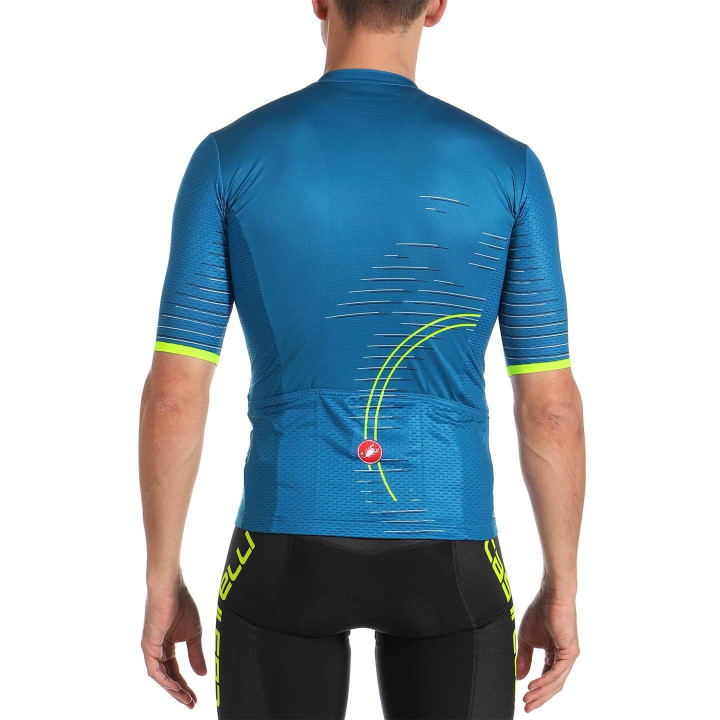 Maillot corto Scorpione azul-verde neón de CASTELLI para ciclistas que buscan estilo y confort
