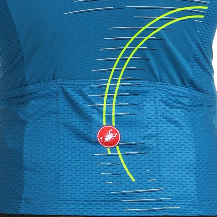 Maillot corto Scorpione azul-verde neón de CASTELLI para ciclistas que buscan estilo y confort