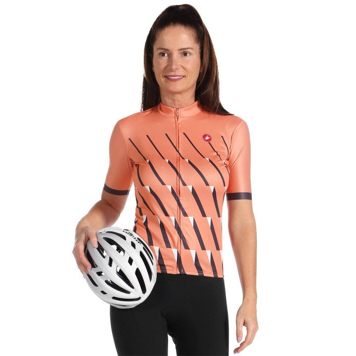 Maillot corto mujer Pendio fucsia y gris de Castelli, ideal para pedalear cómoda y estilosa