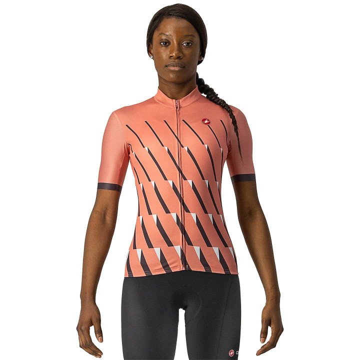 Maillot corto mujer Pendio fucsia y gris de Castelli, ideal para pedalear cómoda y estilosa