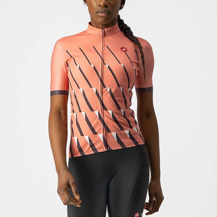 Maillot corto mujer Pendio fucsia y gris de Castelli, ideal para pedalear cómoda y estilosa