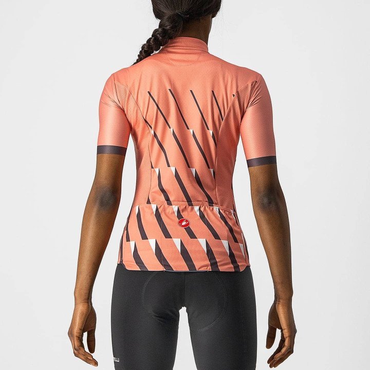 Maillot corto mujer Pendio fucsia y gris de Castelli, ideal para pedalear cómoda y estilosa