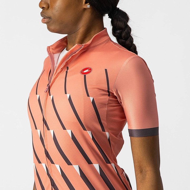 Maillot corto mujer Pendio fucsia y gris de Castelli, ideal para pedalear cómoda y estilosa