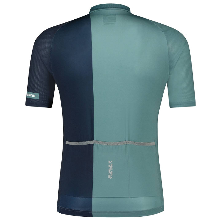 Maillot corto Aerolite SHIMANO en verde y negro para ciclistas cómodos y frescos