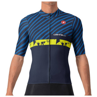 Maillot Diagon azul y amarillo neón de CASTELLI para ciclistas que buscan estilo y comodidad