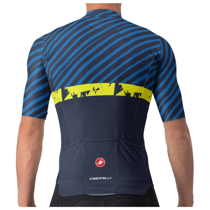 Maillot Diagon azul y amarillo neón de CASTELLI para ciclistas que buscan estilo y comodidad