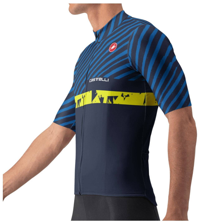 Maillot Diagon azul y amarillo neón de CASTELLI para ciclistas que buscan estilo y comodidad